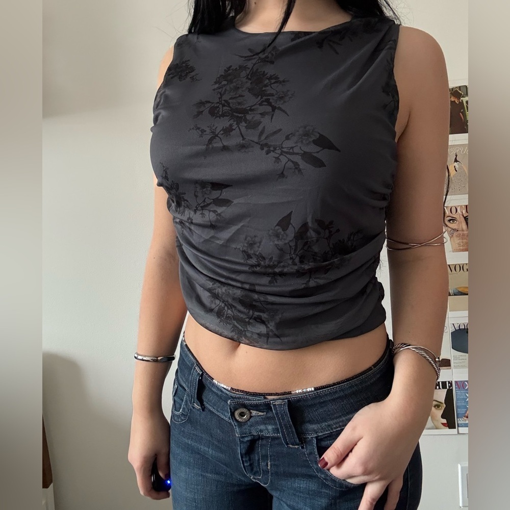 NWOT Charcoal Floral top